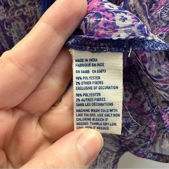 American Eagle Outfitters Women's 3/4 Sleeve Purple Paisley Design Top Sz XS GUC - Picture 7 of 9